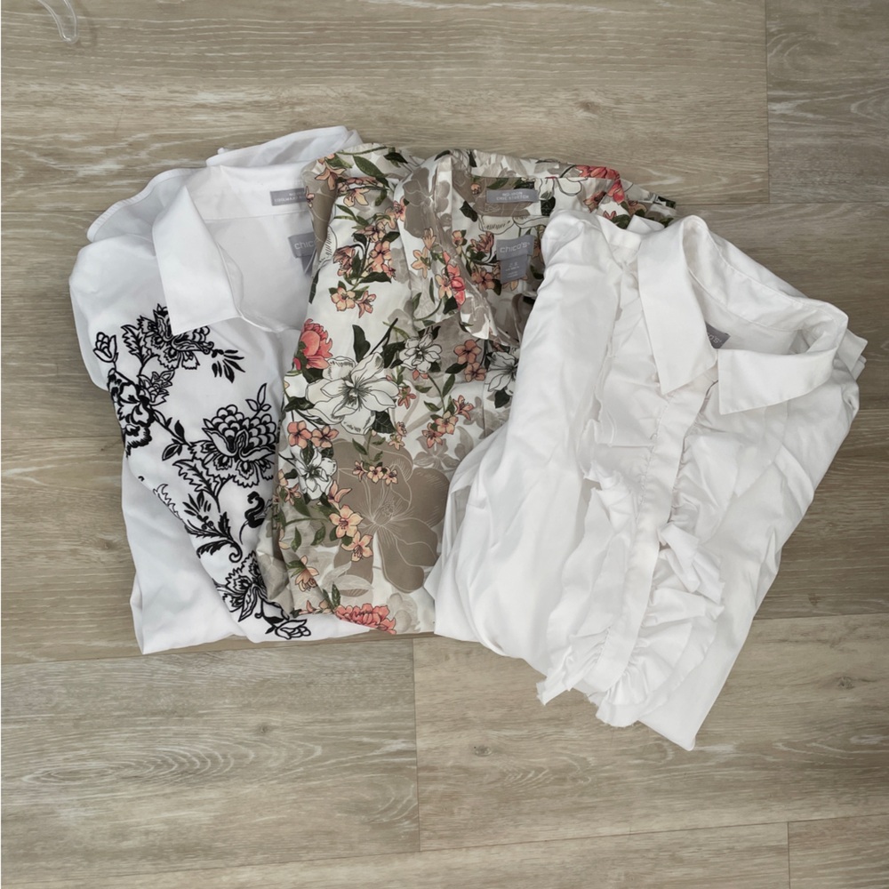 Chicos bundle of 3 shirts.  Longer tunic styles. Never worn.